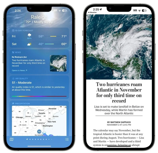 乌拉特中苹果14维修分享iPhone 14手机如何看天气时顺带看新闻 