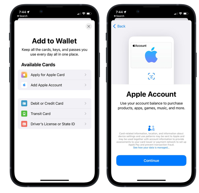 乌拉特中苹果手机维修分享iOS 15.5钱包App如何添加 Apple 账户 