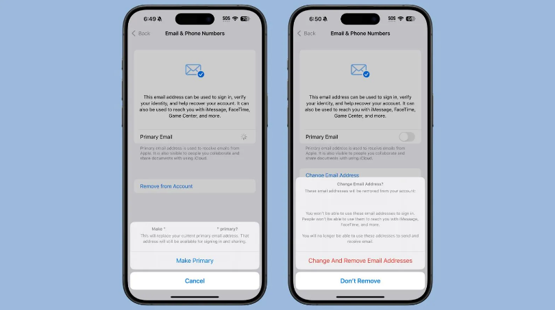 乌拉特中苹果手机维修分享苹果 iOS 18.1 支持设置“主要”邮箱地址并更改 iCloud 邮箱 